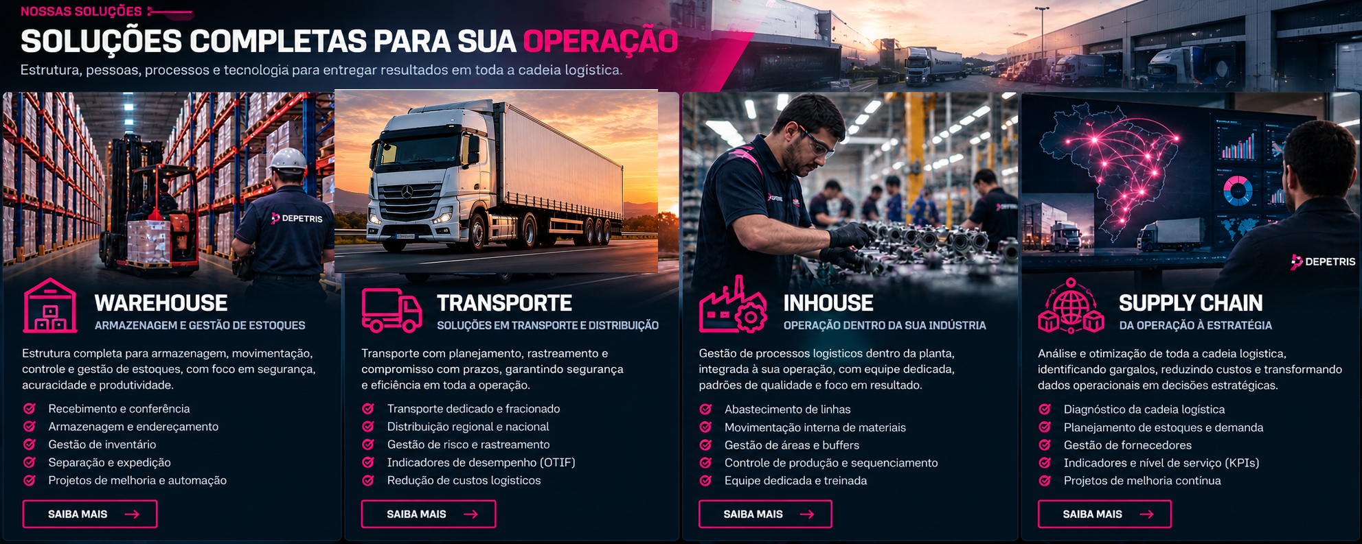 Soluções Depetris: Warehouse, Transporte, InHouse e Supply Chain